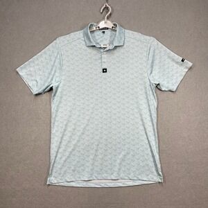 Bad Birdie Polo Shirt Men Large Blue AOP Flamingo Print Performance Golf Stretch